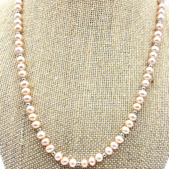 Vintage Freshwater Pink Pearl Necklace With 14k White Gold Beads And Closure 18" - Picture 3 of 15